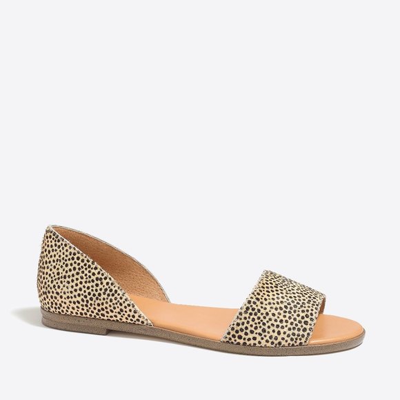 J. Crew Morgan Calf Hair Peep-Toe Flats / 9 MEDIUM / BLACK TAN